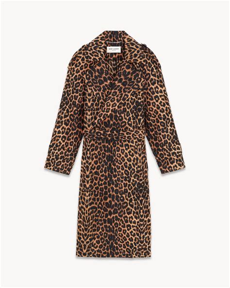 ysl leopard fur|Trench coat in leopard silk taffeta .